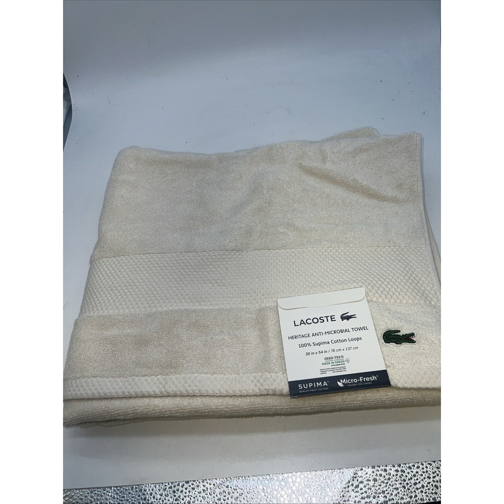 LACOSTE Light Beige Anti-Microbial Supima Cotton Bath Towel 30 x 54 inches